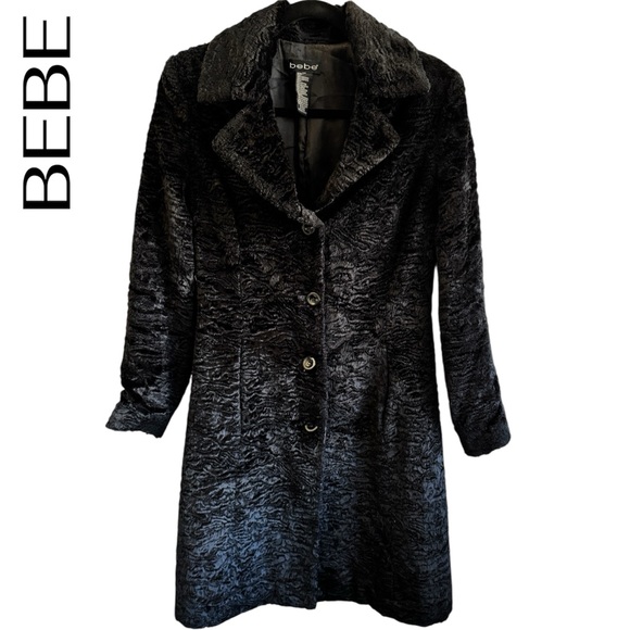 🛑Fall/Winter Must Have-Bebe Black Lamb Faux Fur Coat – Women’s Size XS ✨😍 - Picture 1 of 7